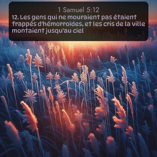 Segond 1 Samuel  ; image nature: image avec le verset biblique :Les gens qui ne mouraient pas étaient frappés d&#039;hémorroïdes, et les cris de la ville montaient jusqu&#039;au ciel. ;  ; 5:12