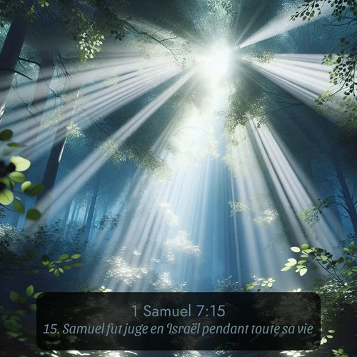 Segond 1 Samuel  ; image nature: image avec le verset biblique :Samuel fut juge en Israël pendant toute sa vie. ;  ; 7:15