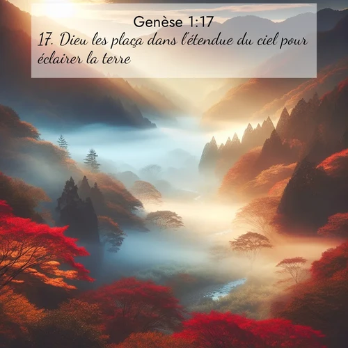 Segond21 Genèse  ; image nature: image avec le verset biblique :Dieu les plaça dans l&#039;étendue du ciel pour éclairer la terre, ;  ; 1:17