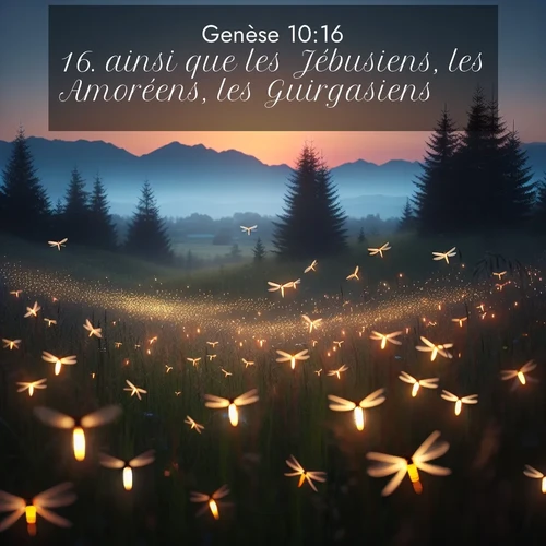 citation biblique : 16. ainsi que les Jébusiens, les Amoréens, les Guirgasiens,
 sur fond image nature