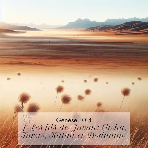 citation biblique : 4. Les fils de Javan: Elisha, Tarsis, Kittim et Dodanim.
 sur fond image nature