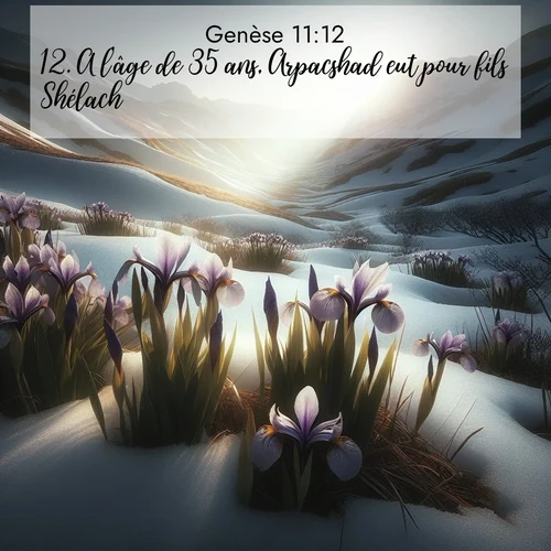 Segond21 Genèse  ; image nature: image avec le verset biblique :A l&#039;âge de 35 ans, Arpacshad eut pour fils Shélach. ;  ; 11:12