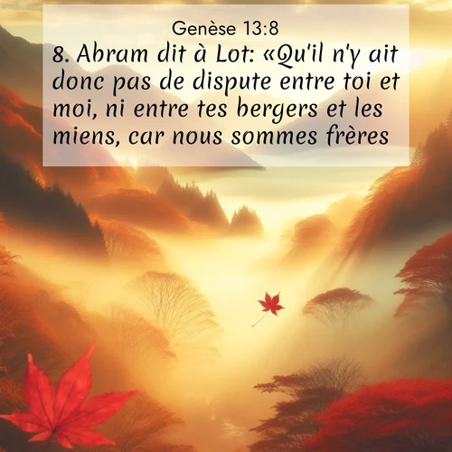 Segond21 Genèse  ; image nature: image avec le verset biblique :Abram dit à Lot: «Qu&#039;il n&#039;y ait donc pas de dispute entre toi et moi, ni entre tes bergers et les miens, car nous sommes frères. ;  ; 13:8