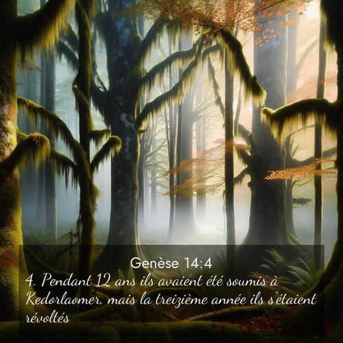 Segond21 Genèse  ; image nature: image avec le verset biblique :Pendant 12 ans ils avaient été soumis à Kedorlaomer, mais la treizième année ils s&#039;étaient révoltés. ;  ; 14:4