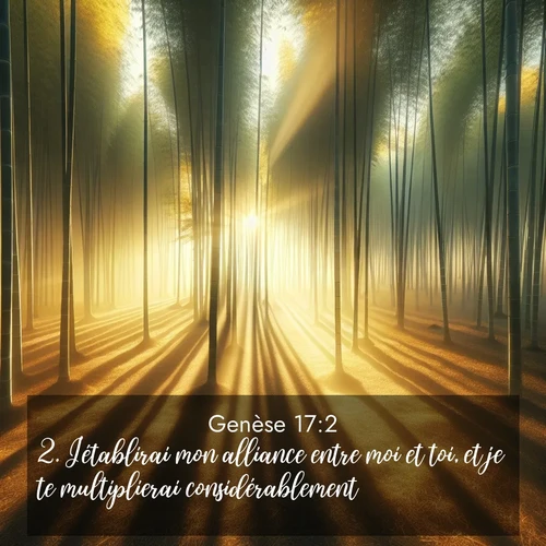 citation biblique : 2. J&#039;établirai mon alliance entre moi et toi, et je te multiplierai considérablement.»
 sur fond image nature