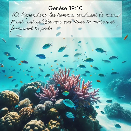 citation biblique : 10. Cependant, les hommes tendirent la main, firent rentrer Lot vers eux dans la maison et fermèrent la porte.
 sur fond image nature