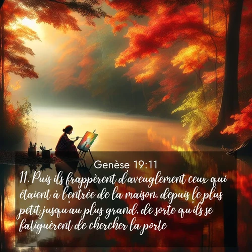 citation biblique : 11. Puis ils frappèrent d&#039;aveuglement ceux qui étaient à l&#039;entrée de la maison, depuis le plus petit jusqu&#039;au plus grand, de sorte qu&#039;ils se fatiguèrent de chercher la porte.
 sur fond image nature