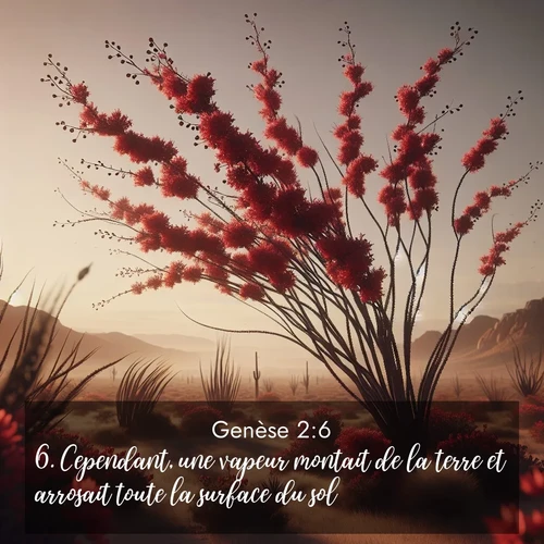Segond21 Genèse  ; image nature: image avec le verset biblique :Cependant, une vapeur montait de la terre et arrosait toute la surface du sol. ;  ; 2:6