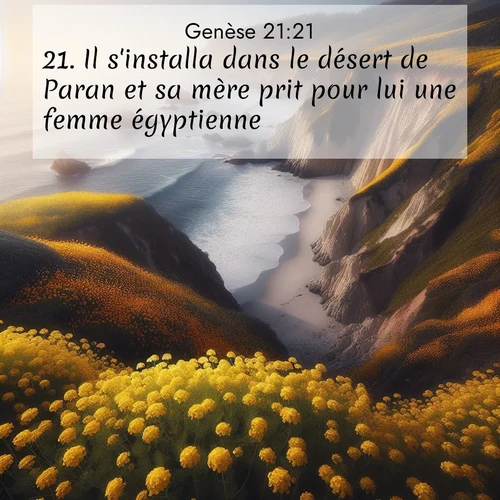 Segond21 Genèse  ; image nature: image avec le verset biblique :Il s&#039;installa dans le désert de Paran et sa mère prit pour lui une femme égyptienne. ;  ; 21:21