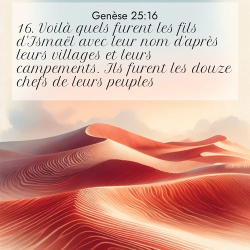 citation biblique : 16. Voilà quels furent les fils d&#039;Ismaël avec leur nom d&#039;après leurs villages et leurs campements. Ils furent les douze chefs de leurs peuples.
 sur fond image nature