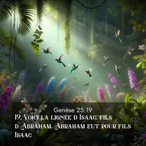 citation biblique : 19. Voici la lignée d&#039;Isaac, fils d&#039;Abraham. Abraham eut pour fils Isaac.
 sur fond image nature