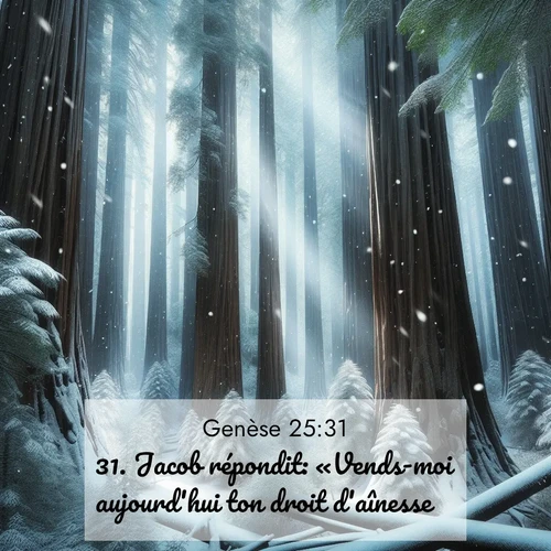 citation biblique : 31. Jacob répondit: «Vends-moi aujourd&#039;hui ton droit d&#039;aînesse.»
 sur fond image nature