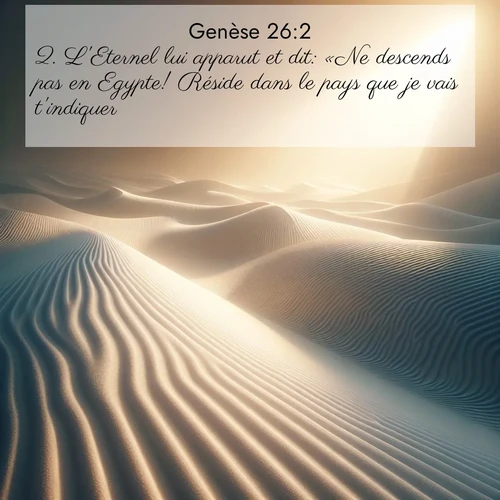Segond21 Genèse  ; image nature: image avec le verset biblique :L&#039;Eternel lui apparut et dit: «Ne descends pas en Egypte! Réside dans le pays que je vais t&#039;indiquer: ;  ; 26:2