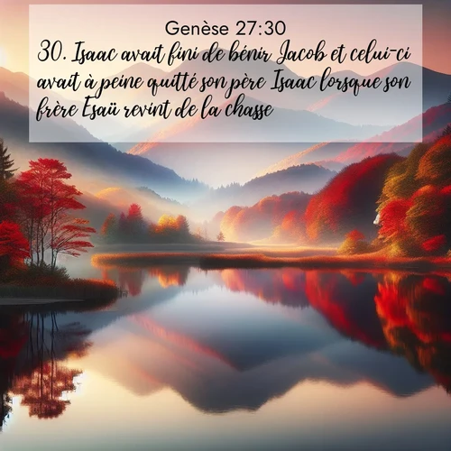 citation biblique : 30. Isaac avait fini de bénir Jacob et celui-ci avait à peine quitté son père Isaac lorsque son frère Esaü revint de la chasse.
 sur fond image nature