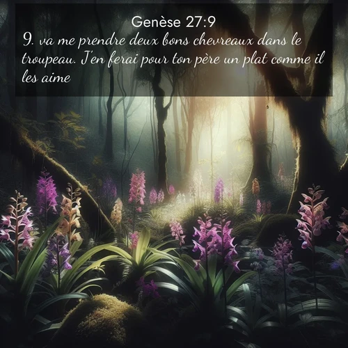 Segond21 Genèse  ; image nature: image avec le verset biblique :va me prendre deux bons chevreaux dans le troupeau. J&#039;en ferai pour ton père un plat comme il les aime, ;  ; 27:9