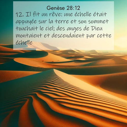 Segond21 Genèse  ; image nature: image avec le verset biblique :Il fit un rêve: une échelle était appuyée sur la terre et son sommet touchait le ciel; des anges de Dieu montaient et descendaient par cette échelle. ;  ; 28:12