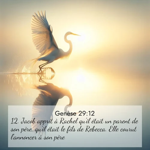 Segond21 Genèse  ; image nature: image avec le verset biblique :Jacob apprit à Rachel qu&#039;il était un parent de son père, qu&#039;il était le fils de Rebecca. Elle courut l&#039;annoncer à son père. ;  ; 29:12