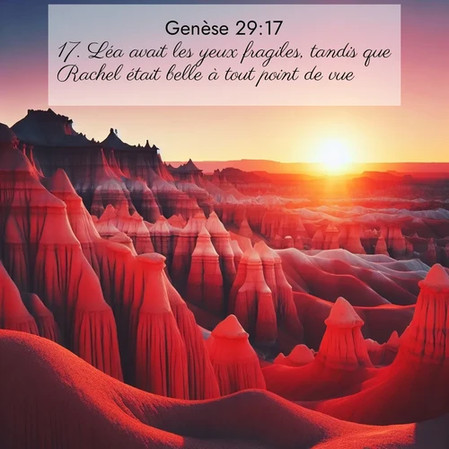 Segond21 Genèse  ; image nature: image avec le verset biblique :Léa avait les yeux fragiles, tandis que Rachel était belle à tout point de vue. ;  ; 29:17