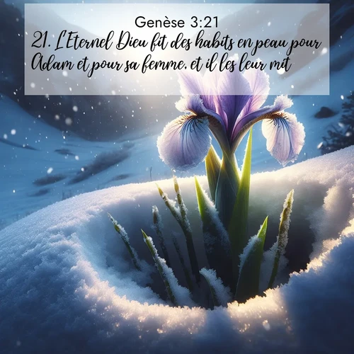 Segond21 Genèse  ; image nature: image avec le verset biblique :L&#039;Eternel Dieu fit des habits en peau pour Adam et pour sa femme, et il les leur mit. ;  ; 3:21