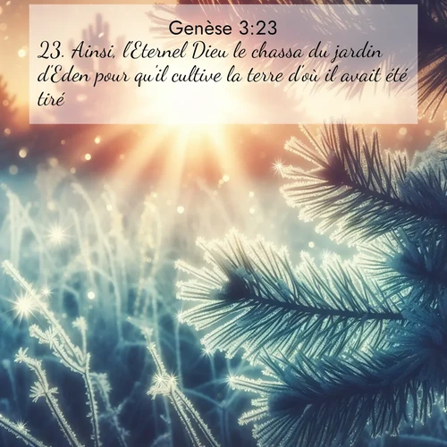 Segond21 Genèse  ; image nature: image avec le verset biblique :Ainsi, l&#039;Eternel Dieu le chassa du jardin d&#039;Eden pour qu&#039;il cultive la terre d&#039;où il avait été tiré. ;  ; 3:23