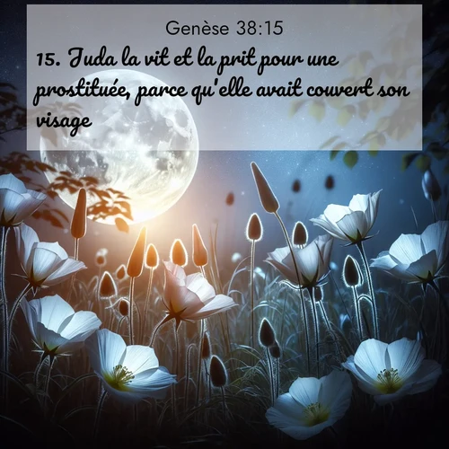 citation biblique : 15. Juda la vit et la prit pour une prostituée, parce qu&#039;elle avait couvert son visage.
 sur fond image nature