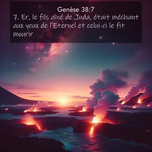 citation biblique : 7. Er, le fils aîné de Juda, était méchant aux yeux de l&#039;Eternel et celui-ci le fit mourir.
 sur fond image nature