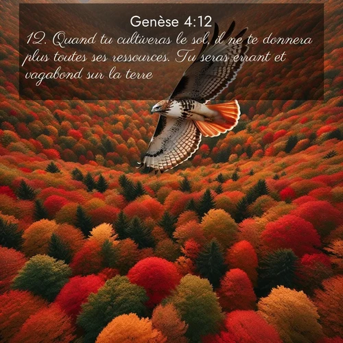 citation biblique : 12. Quand tu cultiveras le sol, il ne te donnera plus toutes ses ressources. Tu seras errant et vagabond sur la terre.»
 sur fond image nature
