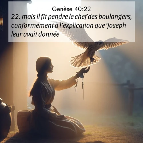 citation biblique : 22. mais il fit pendre le chef des boulangers, conformément à l&#039;explication que Joseph leur avait donnée.
 sur fond image nature