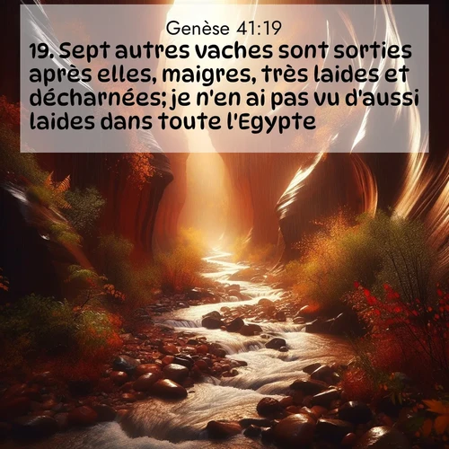 Segond21 Genèse  ; image nature: image avec le verset biblique :Sept autres vaches sont sorties après elles, maigres, très laides et décharnées; je n&#039;en ai pas vu d&#039;aussi laides dans toute l&#039;Egypte. ;  ; 41:19