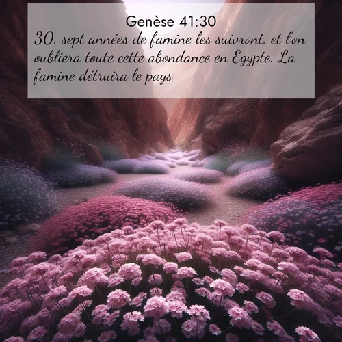 Segond21 Genèse  ; image nature: image avec le verset biblique :sept années de famine les suivront, et l&#039;on oubliera toute cette abondance en Egypte. La famine détruira le pays. ;  ; 41:30