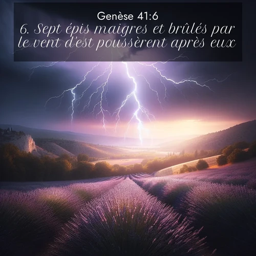 Segond21 Genèse  ; image nature: image avec le verset biblique :Sept épis maigres et brûlés par le vent d&#039;est poussèrent après eux. ;  ; 41:6