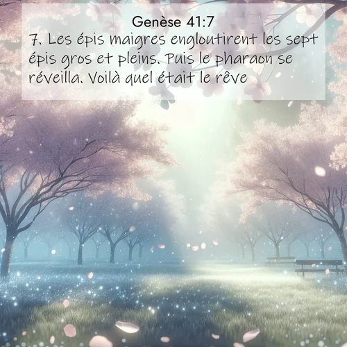 Segond21 Genèse  ; image nature: image avec le verset biblique :Les épis maigres engloutirent les sept épis gros et pleins. Puis le pharaon se réveilla. Voilà quel était le rêve. ;  ; 41:7