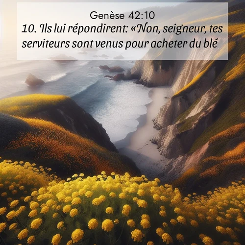 Segond21 Genèse  ; image nature: image avec le verset biblique :Ils lui répondirent: «Non, seigneur, tes serviteurs sont venus pour acheter du blé. ;  ; 42:10