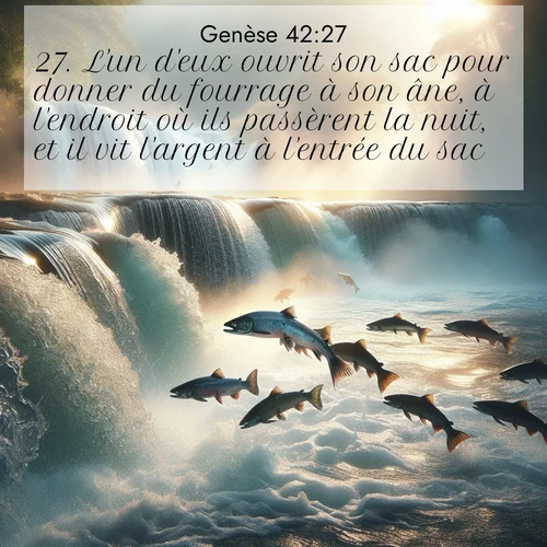 Segond21 Genèse  ; image nature: image avec le verset biblique :L&#039;un d&#039;eux ouvrit son sac pour donner du fourrage à son âne, à l&#039;endroit où ils passèrent la nuit, et il vit l&#039;argent à l&#039;entrée du sac. ;  ; 42:27