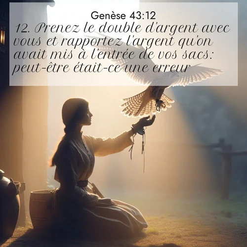 citation biblique : 12. Prenez le double d&#039;argent avec vous et rapportez l&#039;argent qu&#039;on avait mis à l&#039;entrée de vos sacs: peut-être était-ce une erreur.
 sur fond image nature