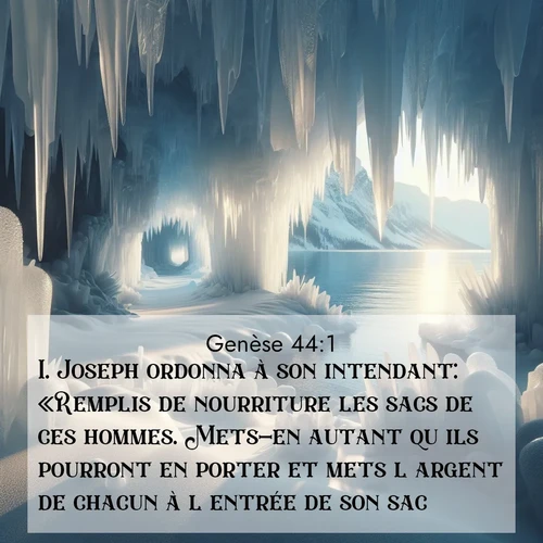 citation biblique : 1. Joseph ordonna à son intendant: «Remplis de nourriture les sacs de ces hommes. Mets-en autant qu&#039;ils pourront en porter et mets l&#039;argent de chacun à l&#039;entrée de son sac.
 sur fond image nature