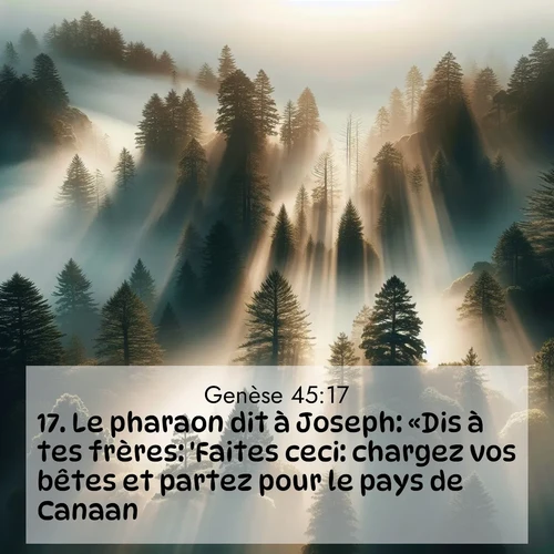 citation biblique : 17. Le pharaon dit à Joseph: «Dis à tes frères: &#039;Faites ceci: chargez vos bêtes et partez pour le pays de Canaan;
 sur fond image nature