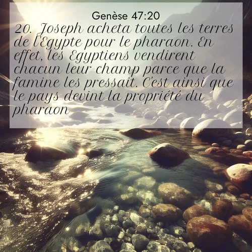 citation biblique : 20. Joseph acheta toutes les terres de l&#039;Egypte pour le pharaon. En effet, les Egyptiens vendirent chacun leur champ parce que la famine les pressait. C&#039;est ainsi que le pays devint la propriété du pharaon.
 sur fond image nature