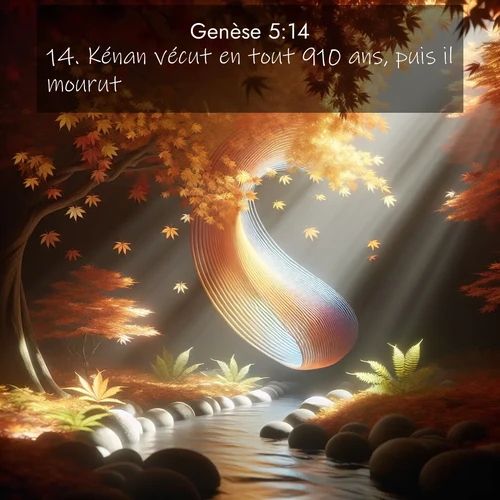 Segond21 Genèse  ; image nature: image avec le verset biblique :Kénan vécut en tout 910 ans, puis il mourut. ;  ; 5:14