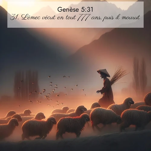 Segond21 Genèse  ; image nature: image avec le verset biblique :Lémec vécut en tout 777 ans, puis il mourut. ;  ; 5:31