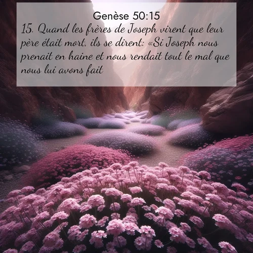 Segond21 Genèse  ; image nature: image avec le verset biblique :Quand les frères de Joseph virent que leur père était mort, ils se dirent: «Si Joseph nous prenait en haine et nous rendait tout le mal que nous lui avons fait!» ;  ; 50:15