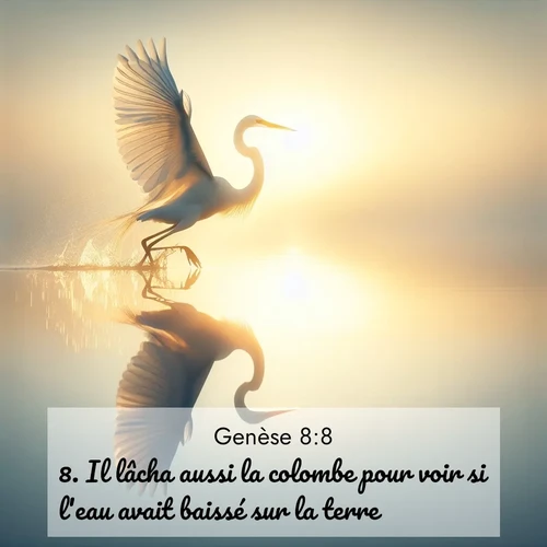 citation biblique : 8. Il lâcha aussi la colombe pour voir si l&#039;eau avait baissé sur la terre,
 sur fond image nature