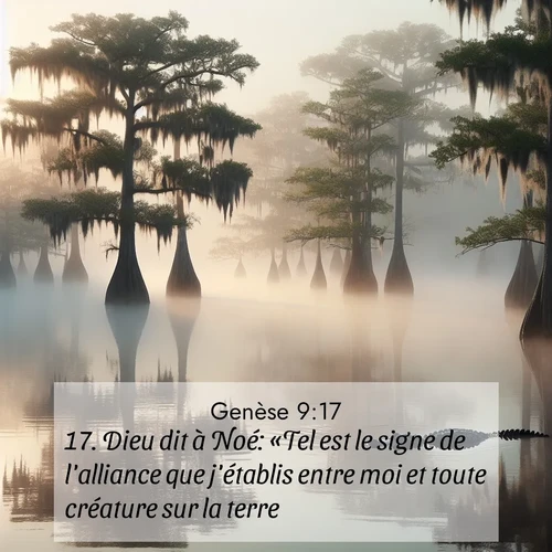citation biblique : 17. Dieu dit à Noé: «Tel est le signe de l&#039;alliance que j&#039;établis entre moi et toute créature sur la terre.»
 sur fond image nature