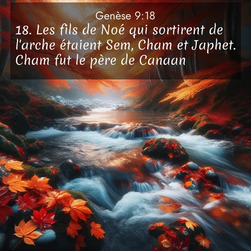 citation biblique : 18. Les fils de Noé qui sortirent de l&#039;arche étaient Sem, Cham et Japhet. Cham fut le père de Canaan.
 sur fond image nature
