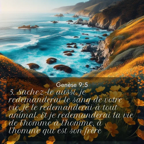 citation biblique : 5. Sachez-le aussi, je redemanderai le sang de votre vie, je le redemanderai à tout animal. Et je redemanderai la vie de l&#039;homme à l&#039;homme, à l&#039;homme qui est son frère.
 sur fond image nature