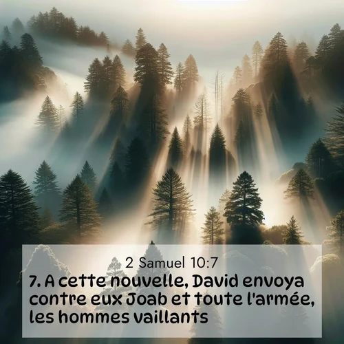 Segond21 2 Samuel  ; image nature: image avec le verset biblique :A cette nouvelle, David envoya contre eux Joab et toute l&#039;armée, les hommes vaillants. ;  ; 10:7