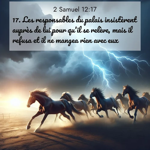 Segond21 2 Samuel  ; image nature: image avec le verset biblique :Les responsables du palais insistèrent auprès de lui pour qu&#039;il se relève, mais il refusa et il ne mangea rien avec eux. ;  ; 12:17