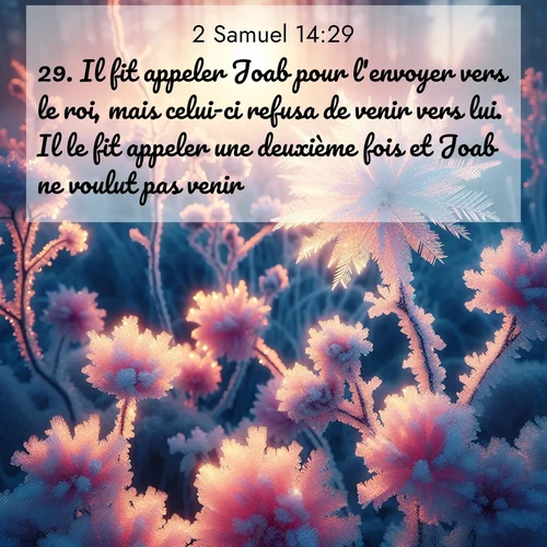 Segond21 2 Samuel  ; image nature: image avec le verset biblique :Il fit appeler Joab pour l&#039;envoyer vers le roi, mais celui-ci refusa de venir vers lui. Il le fit appeler une deuxième fois et Joab ne voulut pas venir. ;  ; 14:29