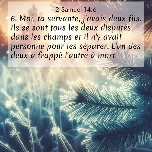 Segond21 2 Samuel  ; image nature: image avec le verset biblique :Moi, ta servante, j&#039;avais deux fils. Ils se sont tous les deux disputés dans les champs et il n&#039;y avait personne pour les séparer. L&#039;un des deux a frappé l&#039;autre à mort. ;  ; 14:6