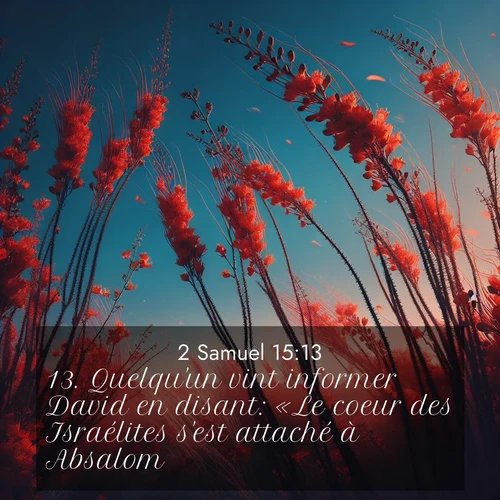 Segond21 2 Samuel  ; image nature: image avec le verset biblique :Quelqu&#039;un vint informer David en disant: «Le coeur des Israélites s&#039;est attaché à Absalom.» ;  ; 15:13